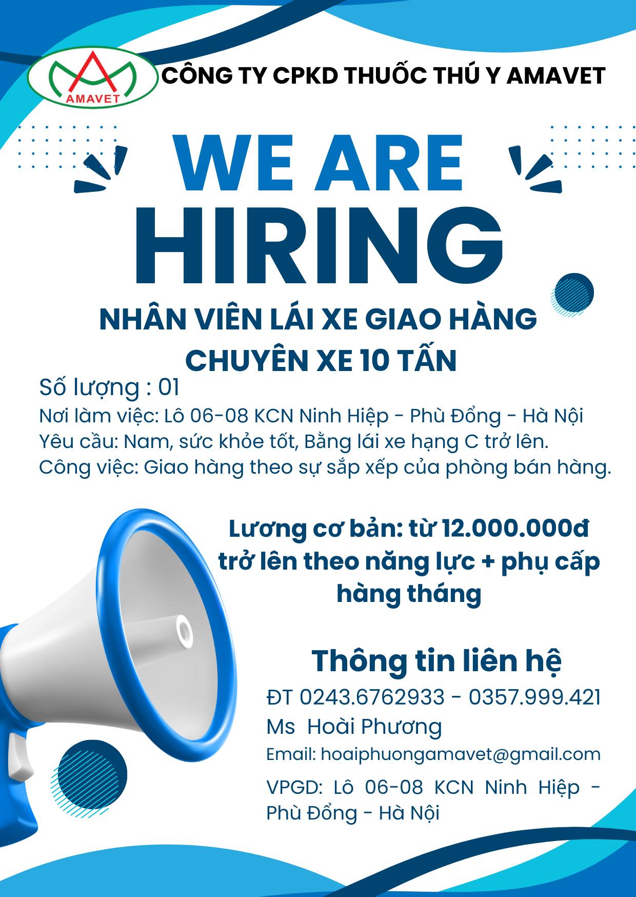Tuyển dụng nhân viên lái xe giao hàng - xe 10 tấn